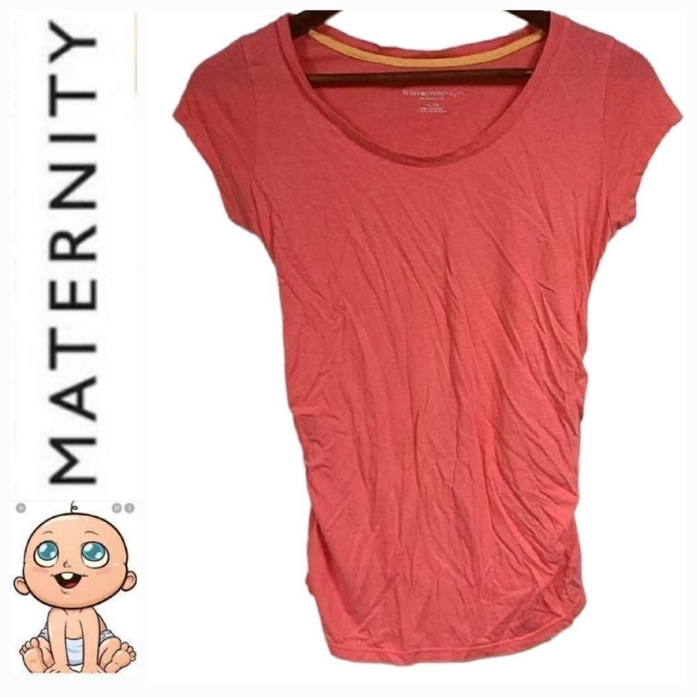 Liz Lange Maternity Orange Tee XS Side Ruched Short Sleeve Maternity T-Shirt